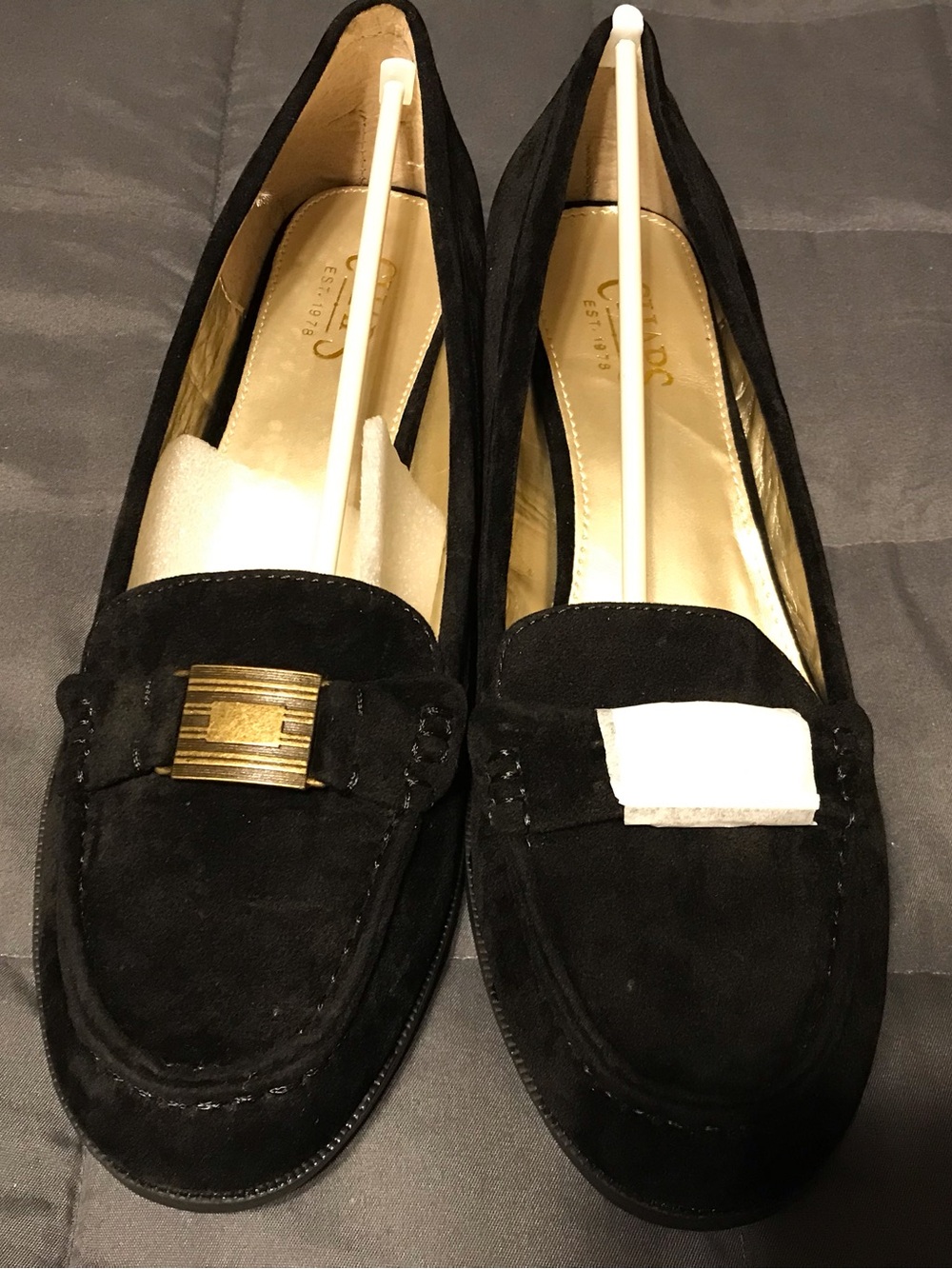 Chaps Black Suede Loafers with Gold Accent
